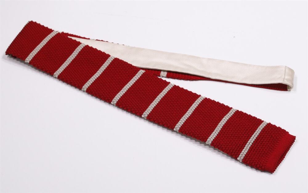 Ermenegildo Zegna Red Tan Knit Silk Square End Necktie Tie